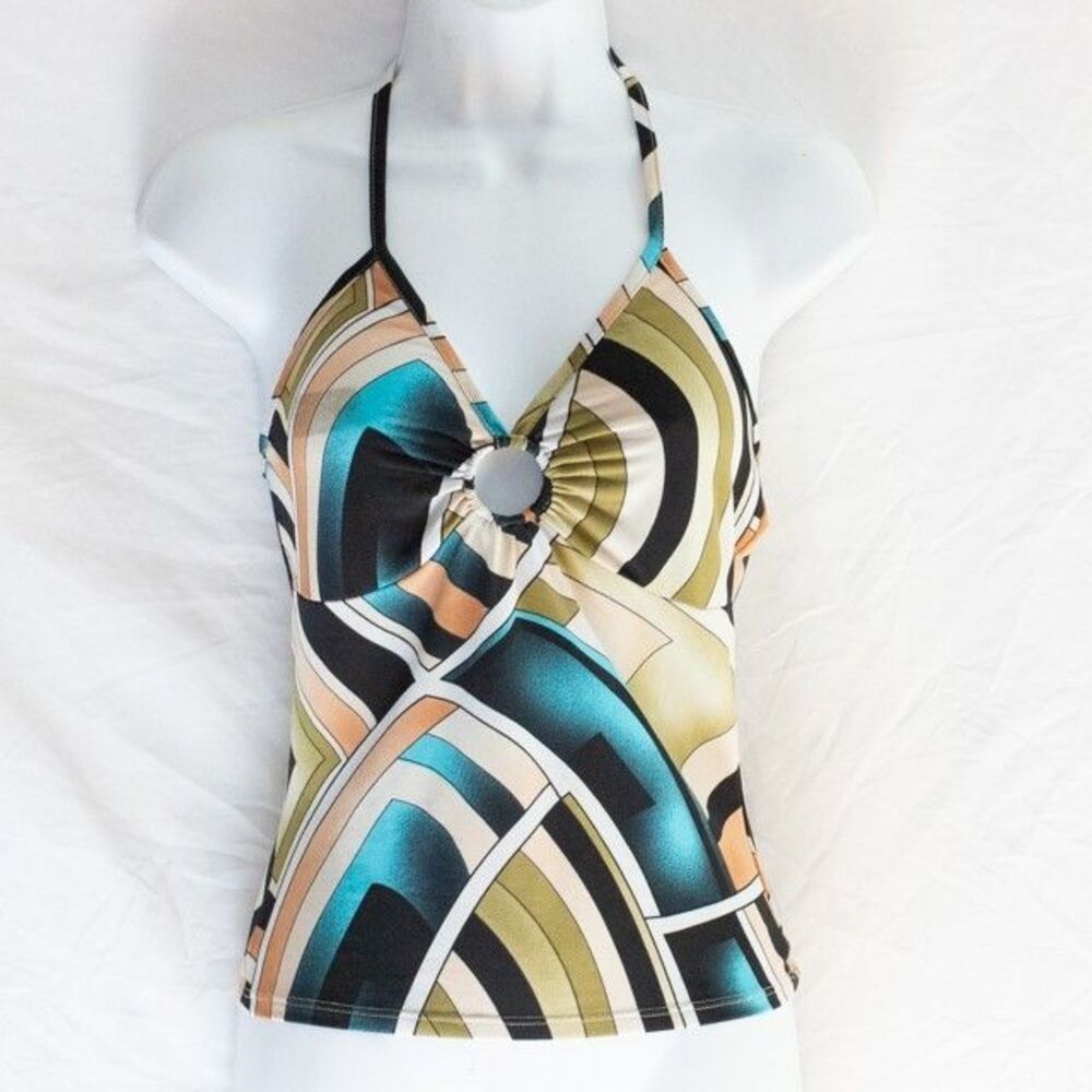 VGT Y2K Tie Front Halter Top Made in USA Paper Tag Babydoll O Ring Sz M By Have